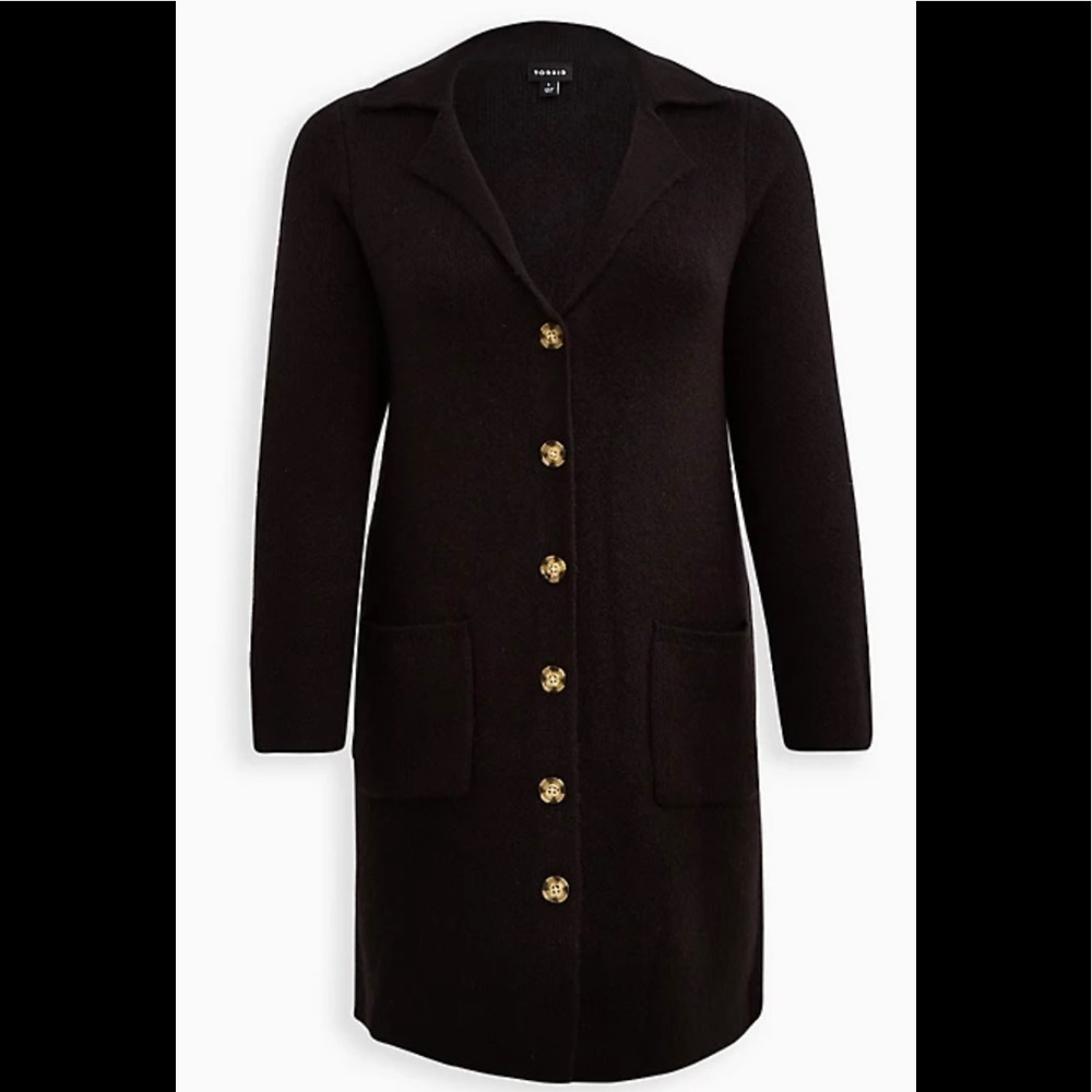 TORRID NOTCHED COLLAR CARDIGAN SWEATER BLACK SZ 0 NWT - Picture 1 of 6